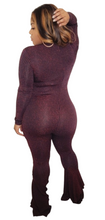 Load image into Gallery viewer, Burgundy Striped Bell Bottom Jumpsuit