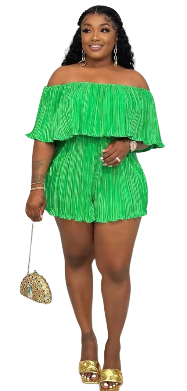 Green Off the Shoulder Romper – Jumpers and Rompers