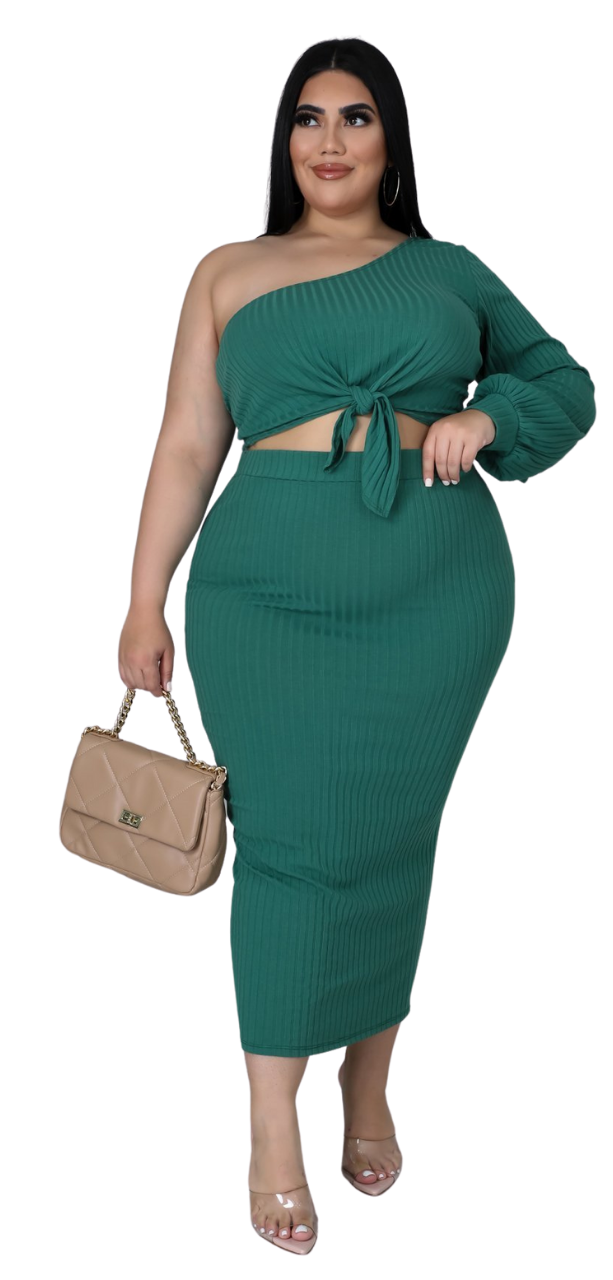 Ribbed One Shoulder Skirt Set (Plus)